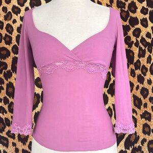 Bebe Y2K vintage pink lace trim long sleeve top XS- S 💗